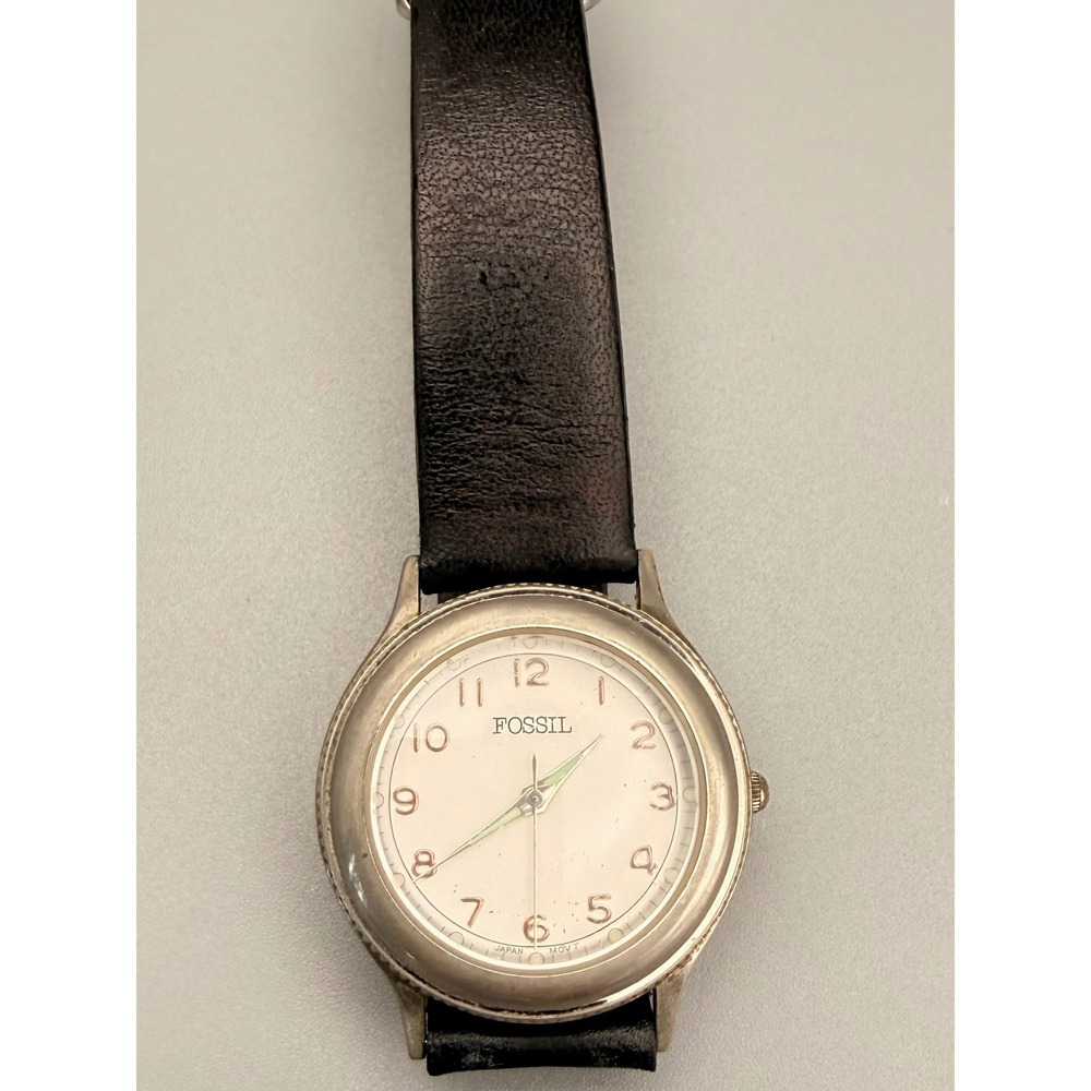Vintage Fossil Unisex Quartz Watch Engraved Mother's Day Leather Strap R